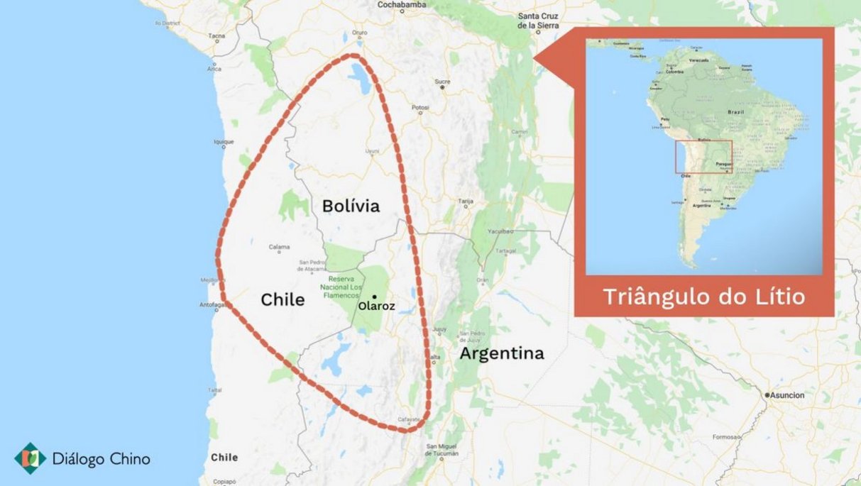 Lithium Triangle Cartão no qual o triângulo de lítio é rotulado.