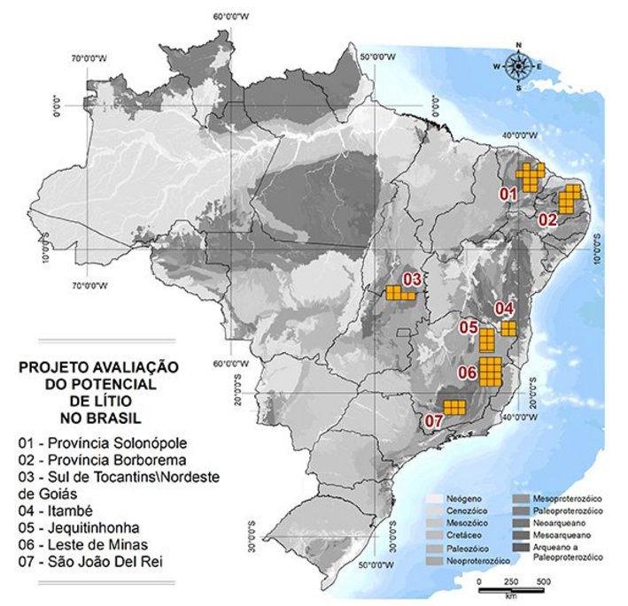 Distribution of the main pegmatite areas in Brazil Mapa mostrando a distribuição das áreas de pegmatitos mais importantes do Brasil
